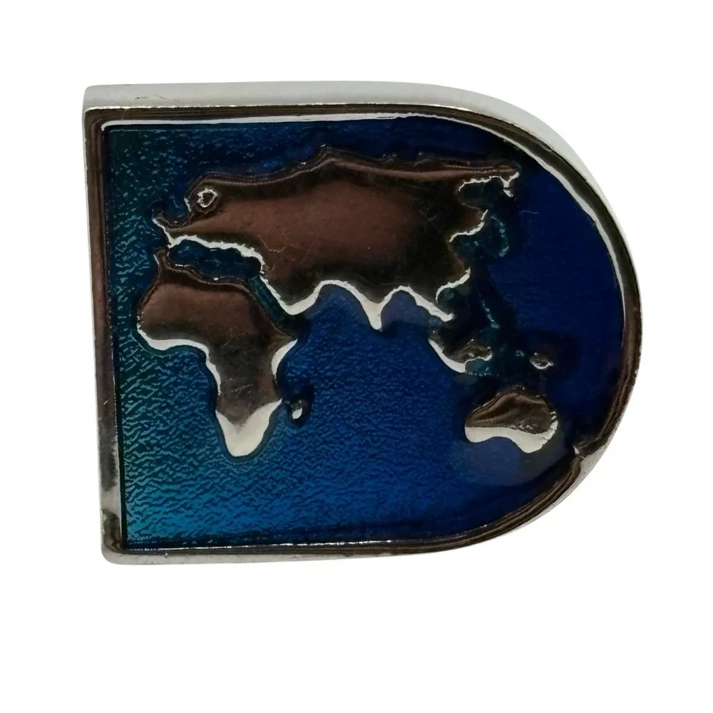 World Map Cufflinks Blue Enamel Silver Tone Bullet Back‎ Globe Navigation Travel